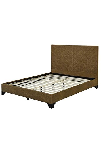 OEM Upholstered Bed, 160 x 200, Wooden Frame with Fixed Slats, Houston, Brown