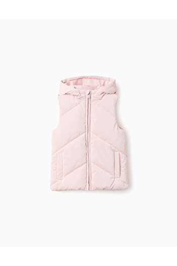 Ziddy Shiny Padded Vest with Hood for Girls, Pink