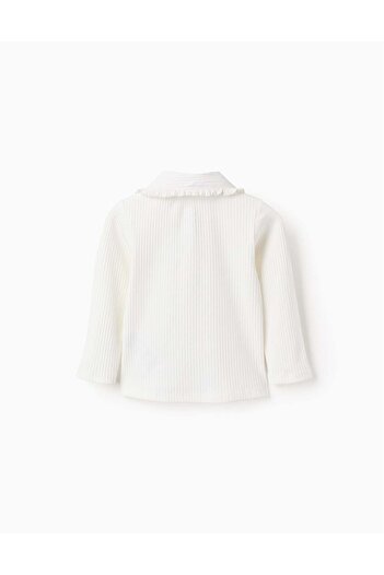 Ziddy Ribbed T-shirt with Peter Pan Collar and Buttons for Baby Girls, Beige