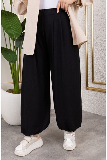 sefamerve Elastic Waist Shalwar Pants 0001-01 Black