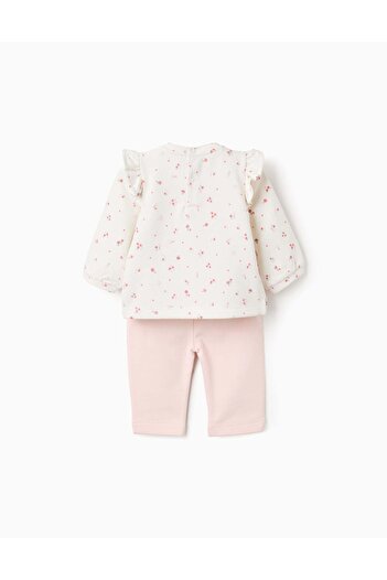Ziddy Ruffled Sweatshirt + Trousers for Newborns 'Mushrooms', White/Pink