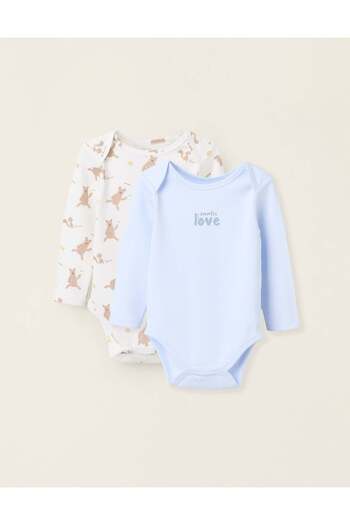 Ziddy Pack of 2 Cotton Bodysuits for Baby Boys 'Family Love', Blue/White