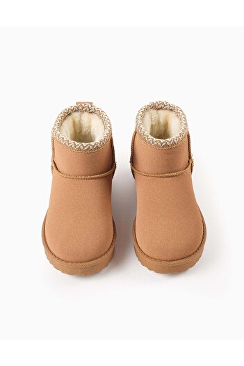 Ziddy Boots with Fur Lining and Thick Sole for Girls, Camel/White