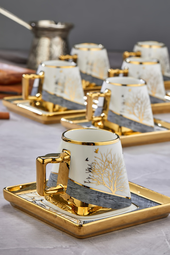 Cooker Stylishly Designed Set of 6 180 ml Porcelain Nescafe Cups - Gold Gilded - Gift Option
