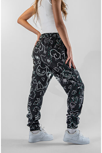 Superbluemexico Women's Digital Printed Jogger Pants with Elasticated Legs