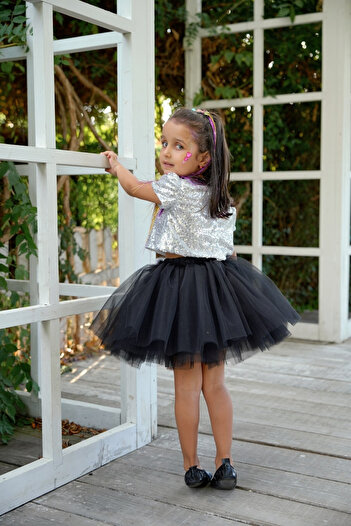 DUCA KIDS Kuromi Temalı Payetli Bluz Siyah Tül Set