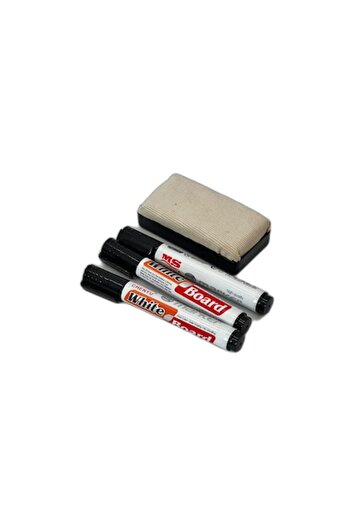 OEM Set 3 markere negre și radieră pentru tablă albă, Culoare Intensă, 13 cm