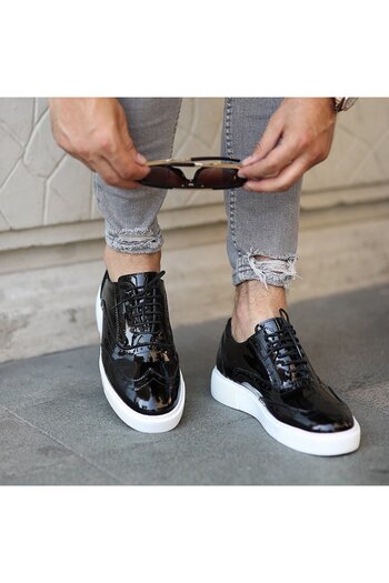 SailLakers - Black Patent Leather Lace-Up Men's Casual Shoes 101-7033-He1065