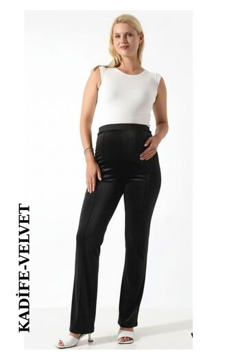 WAYS Women's Velvet Velvet Front Ribbed Black Straight Waist Adjustable Maternity Trousers