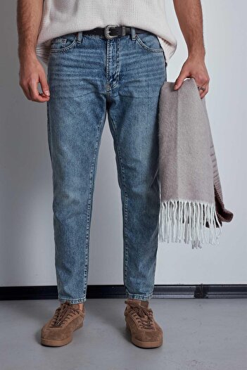 ablukaonline Erkek Boyfriend Fit Yıkamalı Jean Pantolon Mavi