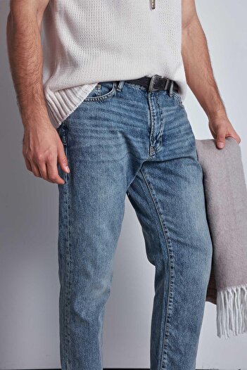 ablukaonline Erkek Boyfriend Fit Yıkamalı Jean Pantolon Mavi