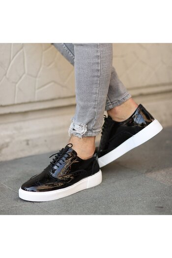 SailLakers - Black Patent Leather Lace-Up Men's Casual Shoes 101-7033-He1065