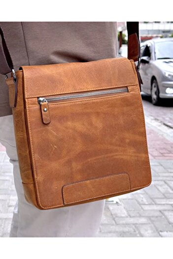 Fil Deri Genuine Leather Men's Bag with Strap and Zipper 2111