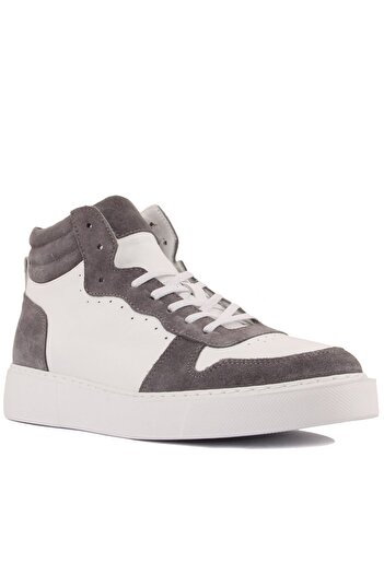 SailLakers - White Leather, Gray Suede Lace-Up Casual Shoes 102-8015-He1065