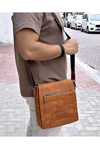 Fil Deri Genuine Leather Men's Bag with Strap and Zipper 2111