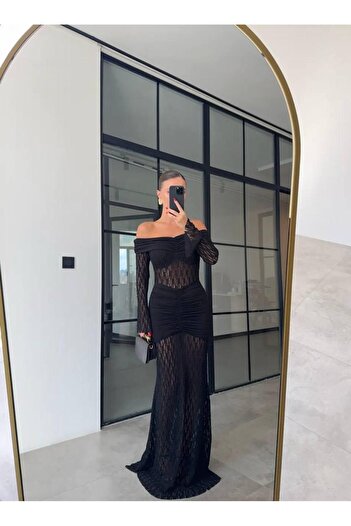 Friday Mood Women's Lace Detailed Madonna Collar Maxi Dress