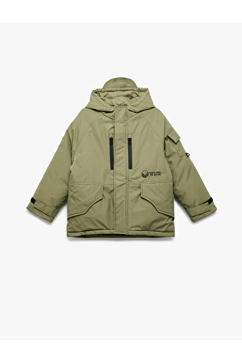 Koton Long Sleeve Zippered Pocket Hooded Coat