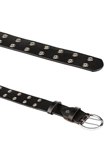 OEM Matte Black Belt with Metal Holes Adjustable for Women 110x4cm - One Size