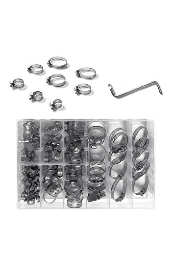 MaxTech Set mixt 90 buc. cleme, coliere de furtun otel inoxidabil 8-38mm cu surub, Organizate in trusa