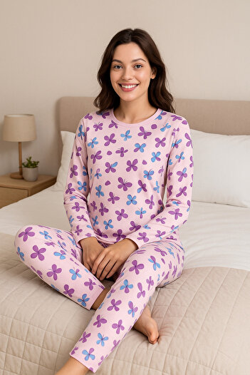 Aydoğan Pure Series Butterfly Patterned Napoli Pajama Set Long Sleeve