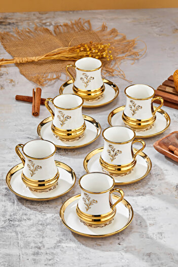 Cooker Stylishly Designed Set of 6 180 ml Porcelain Cups - Gold Gilded - Gift Option
