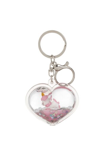 OEM Heart Shaped Keychain with Pink Liquid Confetti Unicorn 6cm