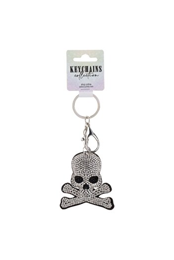 OEM Skull Keychain with Rhinestones Silver & Black 7cm