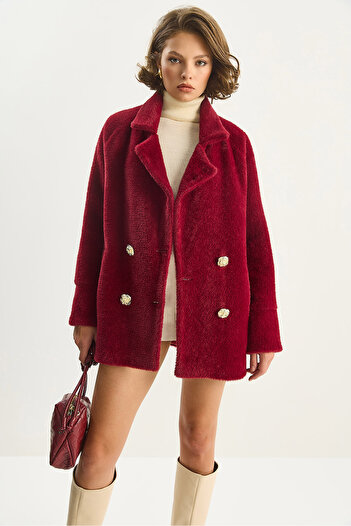 Bianco Lucci Women's Stylish Button Detailed Oversized Plush Coat with Pockets and Lining 0306 60283614