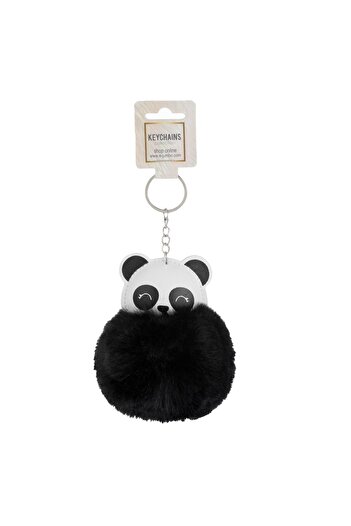 OEM Black and White Panda Pompom Keychain 10cm