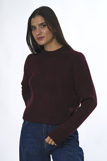 ABBRA Women's Buttoned Waist Crop Sweater