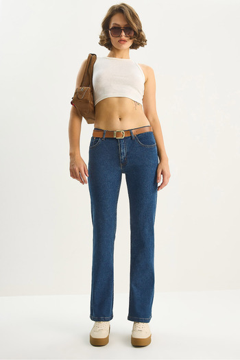 Bianco Lucci Women's Belt Detailed Half Spanish Leg Lycra Denim Trousers 5296 60283612