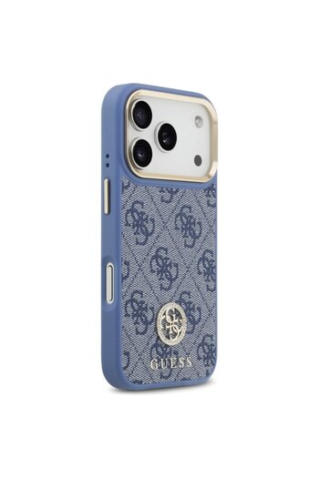 Guess iPhone 17 Pro Original Case 4G Strass Logo with Big Strap Metal Button MagSafe, Blue