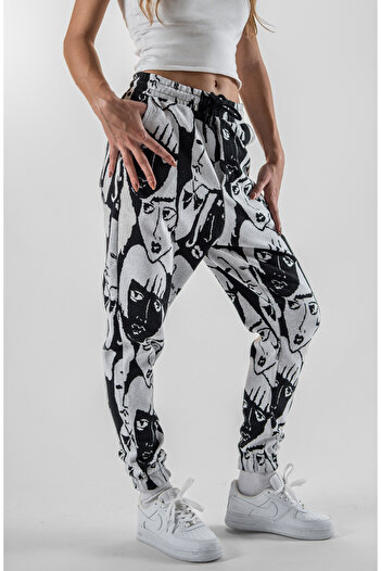 Superbluemexico Women's Patterned Jacquard Elasticated Jogger Pants