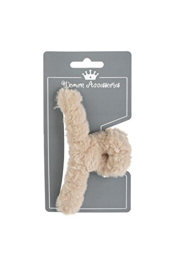 OEM Beige Faux Fur Hair Clip for Women 12cm