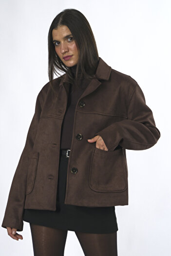 ABBRA Women's Vegan Suede Jacket with Front Pockets