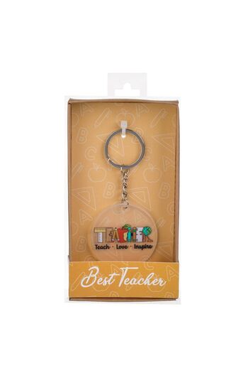 OEM Silver Color Keychain with Transparent Sign "Teacher - Teach - Love - Inspire" 10cm