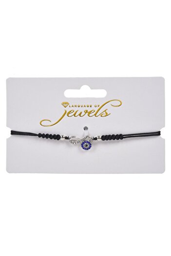 OEM Bratara Cordon Negru cu Infinit de Culoare Argintie Ochi Strass