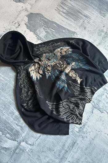 Köstebek Gothic Tribal Wings Hooded Sweatshirt