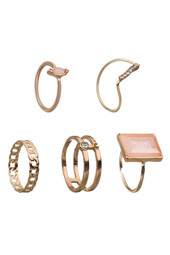 OEM Gold Color Rings with Salmon Stone Strass for Women - 5pcs