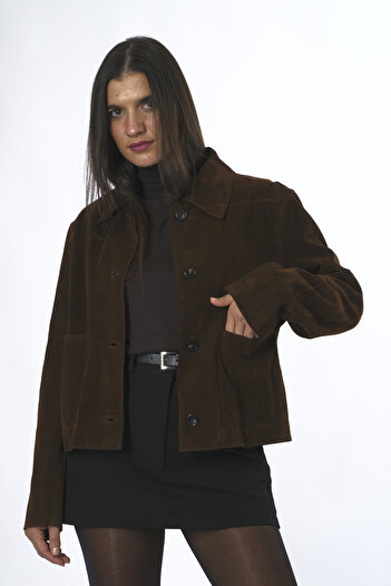 ABBRA Women's Vegan Suede Two-Pocket Jacket