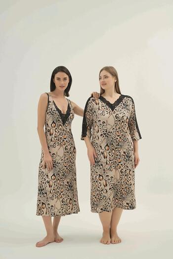 Sevim Women's Maxi Length Strap Lace Detailed Patterned Comfortable Nightgown C3T6N961