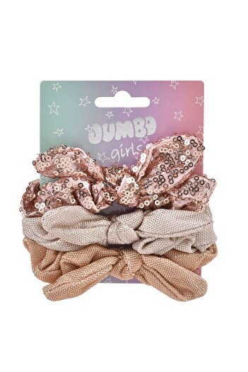 OEM Nude Textile Hair Elastics with Lurex Bow & Sequins for Children - 3pcs