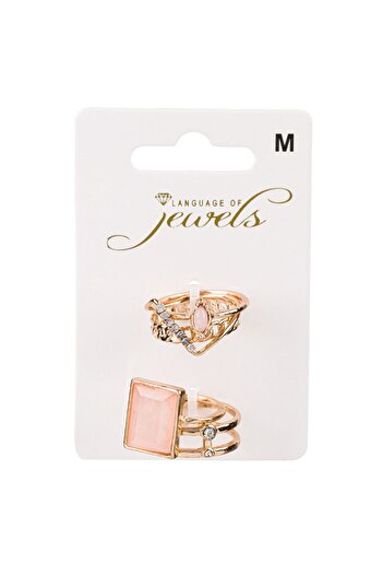 OEM Gold Color Rings with Salmon Stone Strass for Women - 5pcs