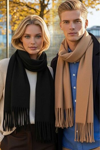 Mood Agenda Unisex Soft Textured Tasseled Winter Boucle Scarf Shawl Set of 2