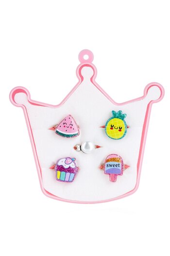 OEM Summer Rings Watermelon Pineapple White Pearl Cupcake Ice Cream Crown for Kids - 5pcs