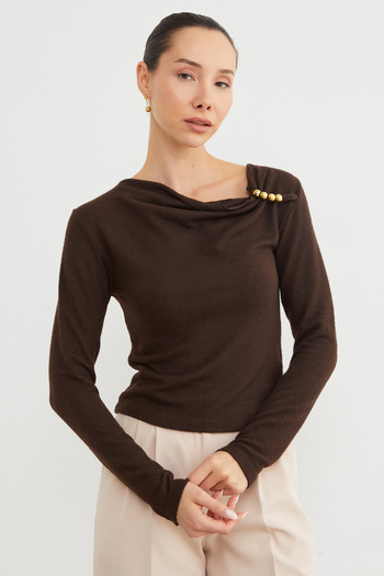 Fulla Moda Degaje Collar Blouse with Shoulder Accessories