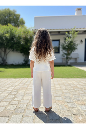 FESSHERA KİDS Girls' Pants Elastic Waist with Pockets Waffle Knitted Fabric Wide Leg Palazzo Pants