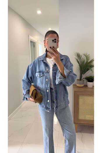 BİRCANÇİL Lusso Blue Denim Jacket with Flap Pockets