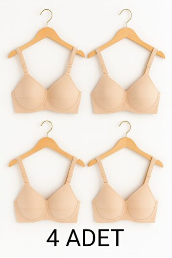 enmodaiçgiyim 4 Pieces of Skin-Colored Cotton Wireless Unpadded Soft Sponge Bras