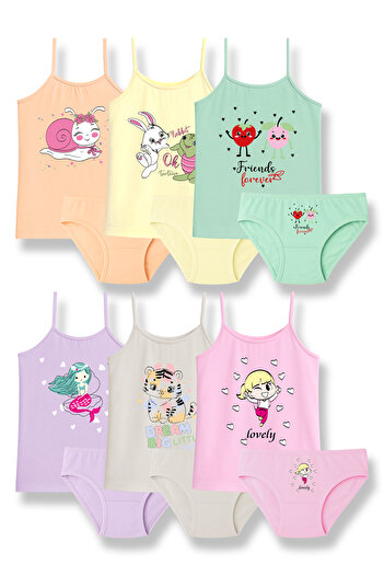 HNX Girls' Cotton Printed Tank Top and Panties Underwear Set – Pack of 6